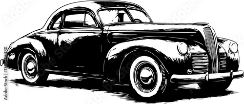 Vintage Car Vector: Classic 1940s Black Automobile with Detailed Lines, Ideal for Retro Designs and Automotive Themes