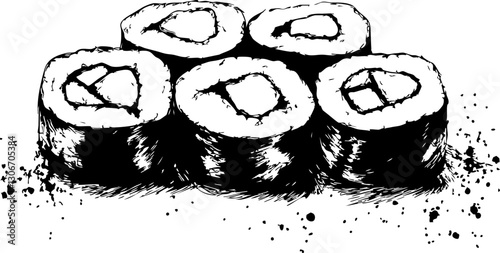 Vector Illustration of Heart-Designed Sushi Rolls: A Creative Culinary Art Piece for Menu and Promotion Use