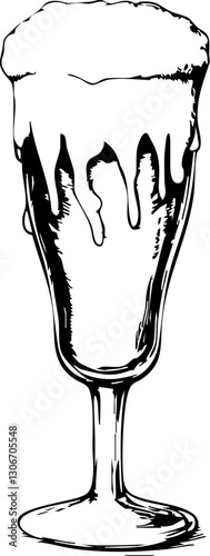 Vector illustration of a frosty beer glass overflowing with foam, ideal for beverage-related designs and promotions.
