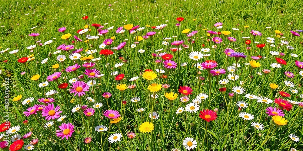 Springtime Floral Display in a Green Field Springtime Floral Display in a Green Field