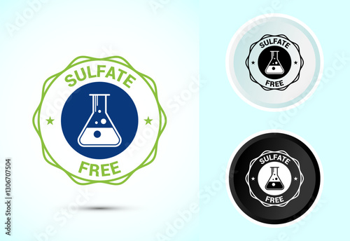 Sulfate free icon design illustration. No sulphate badge label for product warranty, Color black and white