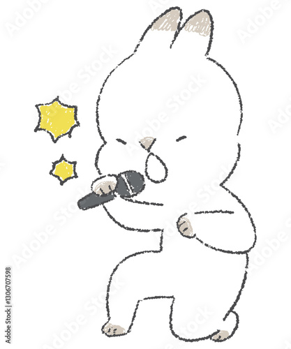 カラオケで歌ううさぎのキャラクターの手書きイラスト