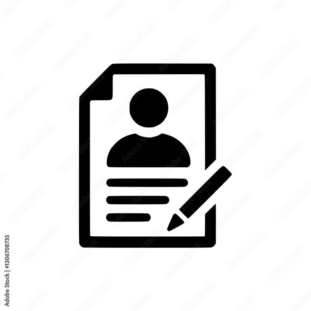 Icon of a resume or personal profile with a pencil, representation of professional identity Icon of a resume or personal profile with a pencil, representation of professional identity