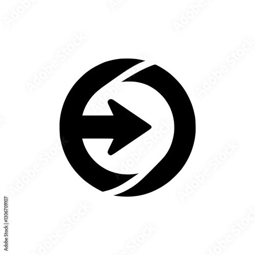 Silhouette circular arrow icon with right-facing arrow, movement and direction symbol