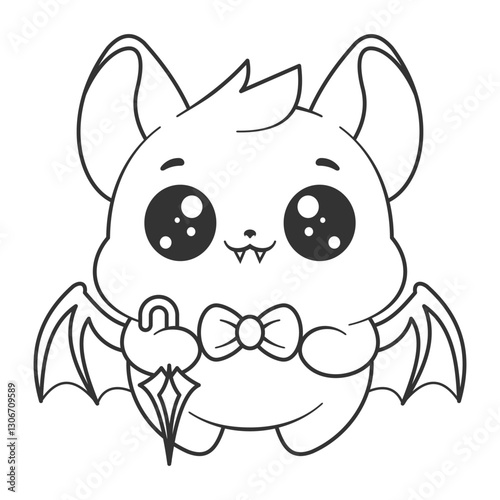 Cute bat carrying umbrella, for coloring