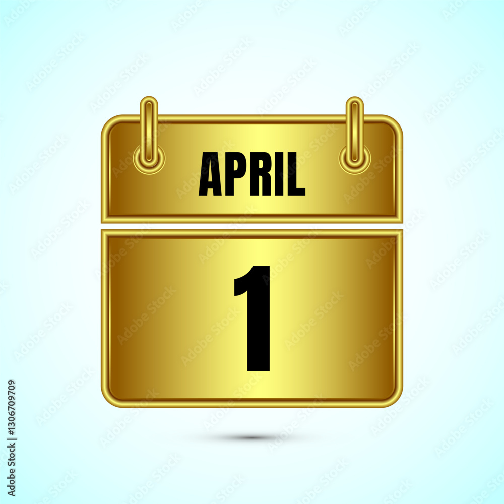 April 1 calendar and time planner on gold background. Daily calendar icon, schedule symbol April 1 calendar and time planner on gold background. Daily calendar icon, schedule symbol