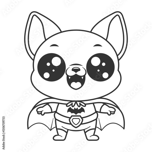 Cute bat feels happy to be a hero, for coloring