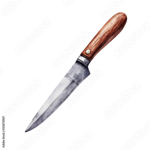 Utilitarian Kitchen Knife with Dark Blade and Wooden Handle