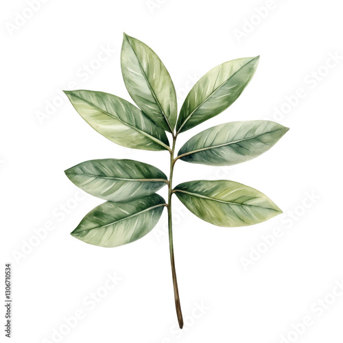 Alternating Green Leaves on Stem