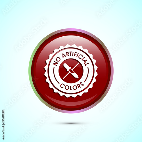 No artificial colors icon design illustration, Artificial color free symbol, Natural product, Red color round button design
