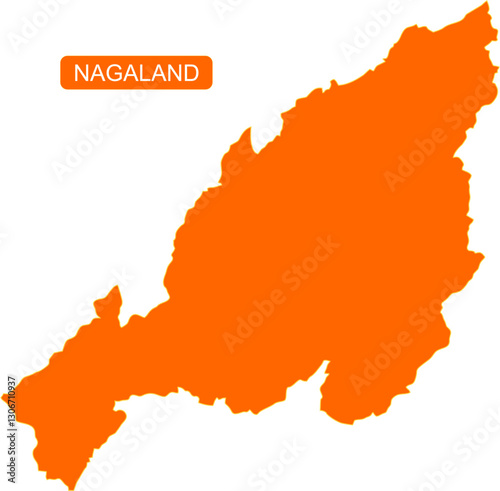 Map of Indian state Nagaland in solid orange color