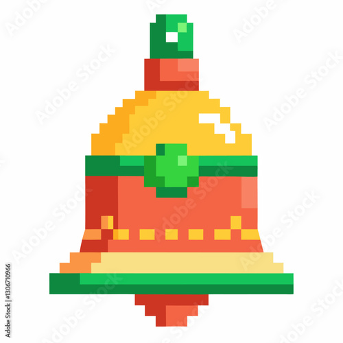 Pixel Art Bell Icon   Vintage Retro Digital Illustration in 8 Bit Style