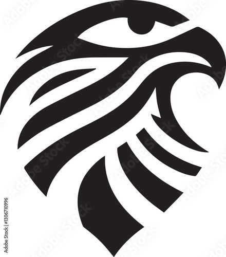 Bold Tribal Eagle Head Vector Logo in Black and White

