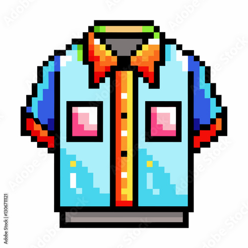 Colorful Pixel Art Shirt Design   Retro 8 Bit Style Clothing Icon