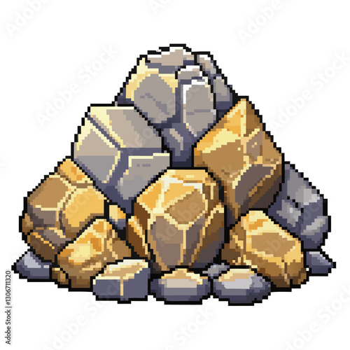 Pixel Art Rock Pile Retro Gaming Style Mineral Graphics for Game Development