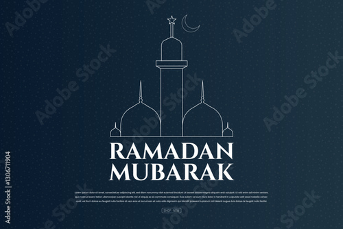 Ramadan Mubarak Islamic Festival Poster Design Template with crescent moon and mosque vector