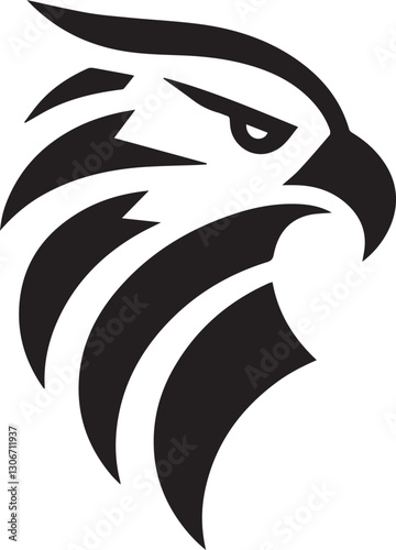 Bold Tribal Eagle Head Vector Logo in Black and White

