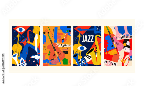 Abstract Music Background, vector illustration. Collage with musical instruments
