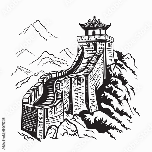Great wall China landscape famous landmark Vector Image isolated on white background.