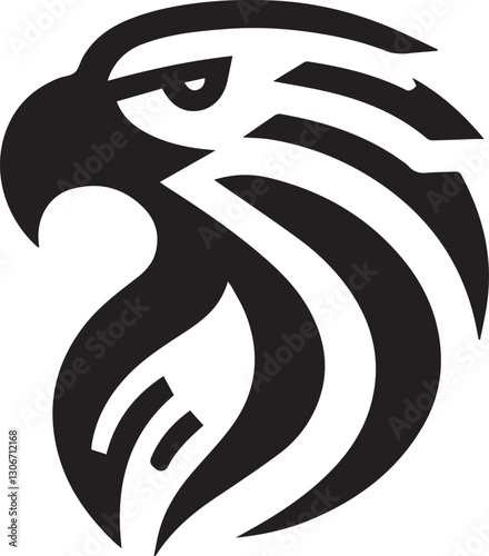 Bold Tribal Eagle Head Vector Logo in Black and White

