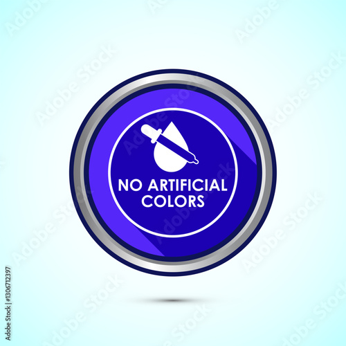 No artificial colors icon design illustration, Artificial color free symbol, Natural product, Blue color shadow button design