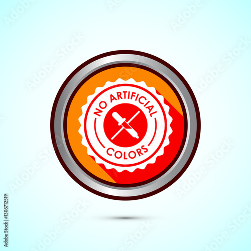 No artificial colors icon design illustration, Artificial color free symbol, Natural product, Orange color shadow button design