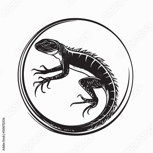 Lizard animal vector design logo on circle image isolated on white background.