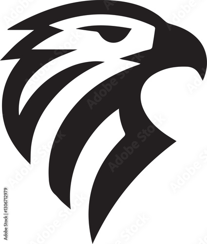 Bold Tribal Eagle Head Vector Logo in Black and White

