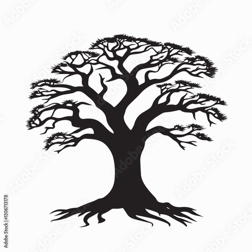Baobab Tree Vector Image. Silhouette African Baobab Trees image on white background.