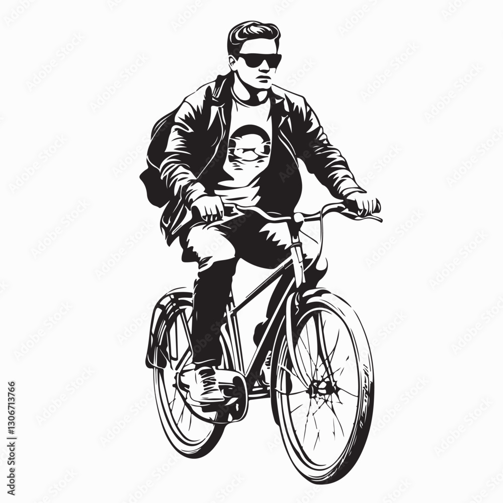 Naklejka premium Young Man riding a bicycle image vector isolated on white background.