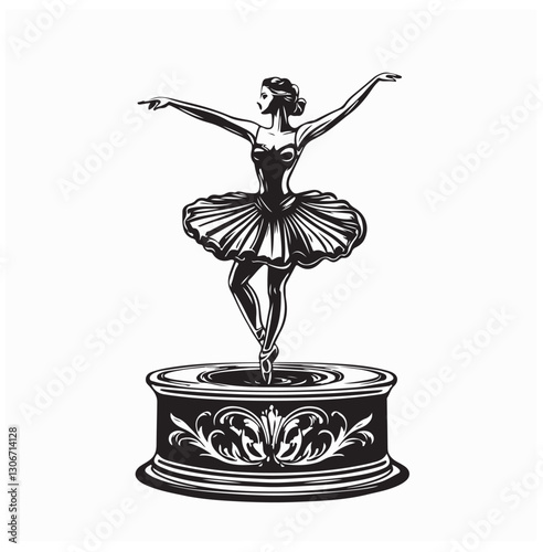 Ballerina Music Box Image Vector isolated on white background.