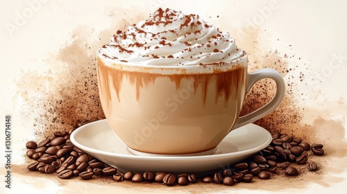 cappuccino coffee isolated,cartoon illustration style