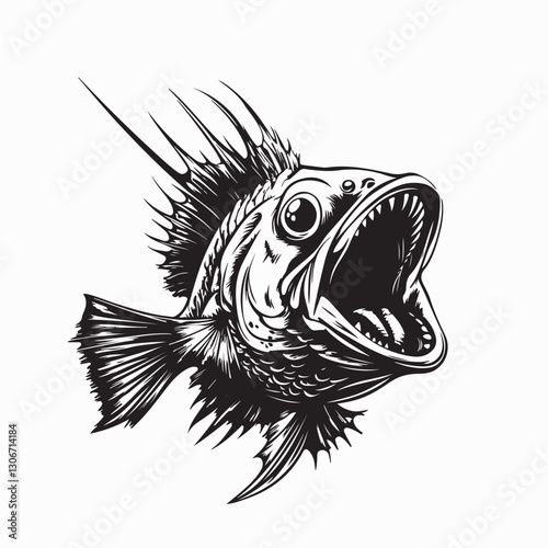 Angler Fish Vector. Black and white Angler Fish Vector Illustration.