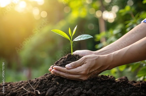 Wallpaper Mural Hands Holding Seedling in Soil Growth and Nature Concept Torontodigital.ca