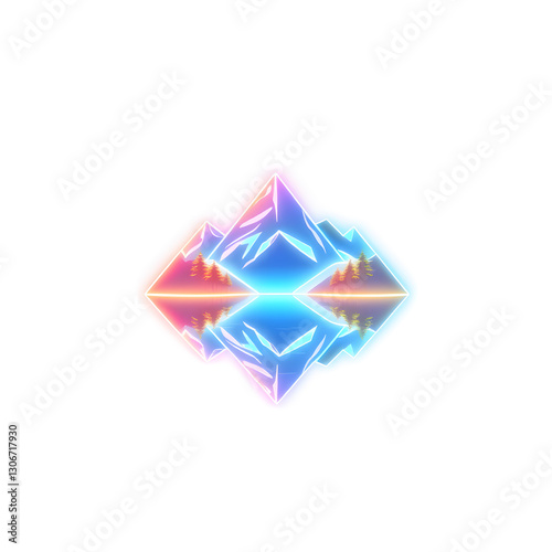 Free Download Mountain view holographic 3D icon. neon symbol vector illustration isolated on white background. Generative AI - GFXLoad