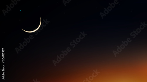 Night Sky with Star,Islamic card with Crescent moon,Star on Sunset Sky,Ramadan Night with twilight dusk sky for Islamic religion,Eid al Adha,Eid Mubarak,Eid al fitr,Ramadan Kareem,Muharram
