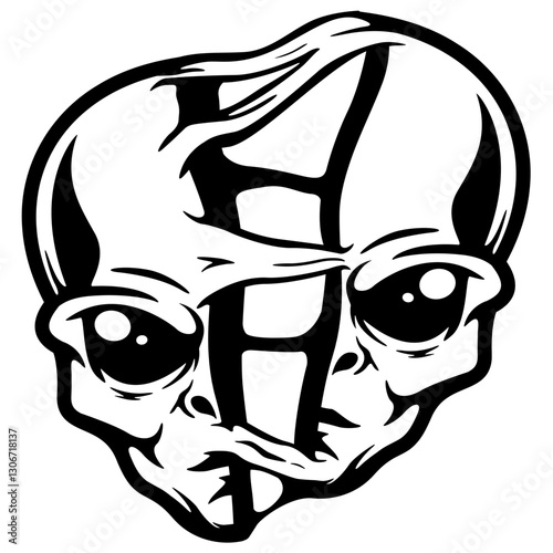 Half Alien | Alien Invasion | Extraterrestrial | Alien | Alien Face | UFO | Alien Mystery | Humanoid | Original Illustration | Vector and Clipart | Cutfile and Stencil