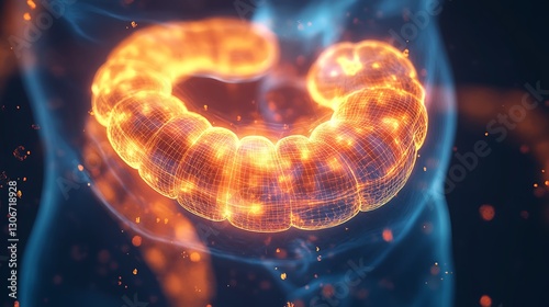 holographic medical visualization of human gastrointestinal tract for education showcasing digestive system anatomy and advanced healthcare technology concept