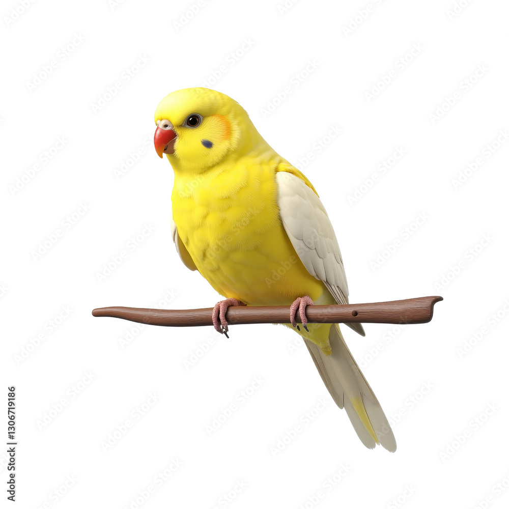 Yellow Budgerigar Perching on Dark Branch Yellow Budgerigar Perching on Dark Branch