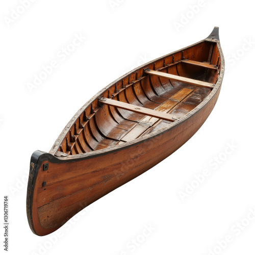 Antique Wooden Canoe Showcasing Rich Reddish-Brown Hue and Elegant Design