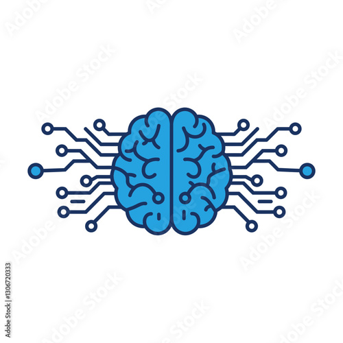 Digital Brain: Representing the fusion of human intellect and technological innovation, this illustration showcases a blue brain interconnected with circuit board pathways.