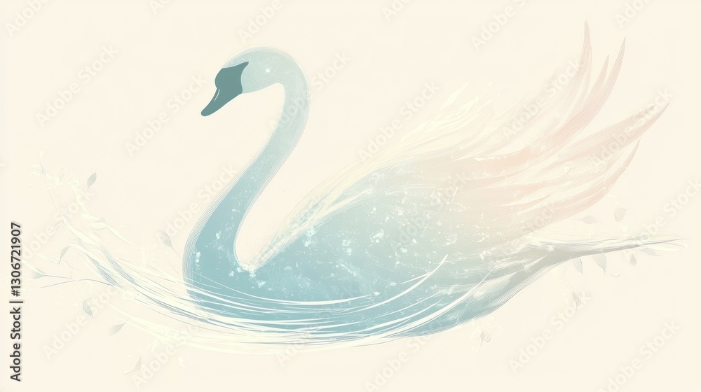 Fototapeta premium A beautiful illustrated swan floats gracefully amidst delicate flowing details