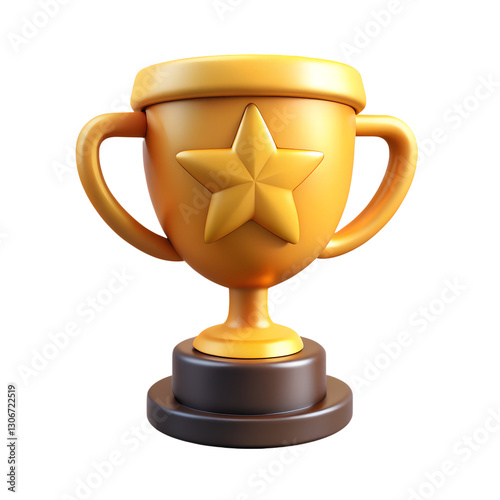 3D Glossy Gold Trophy Icon with Star for Achievements & Awards