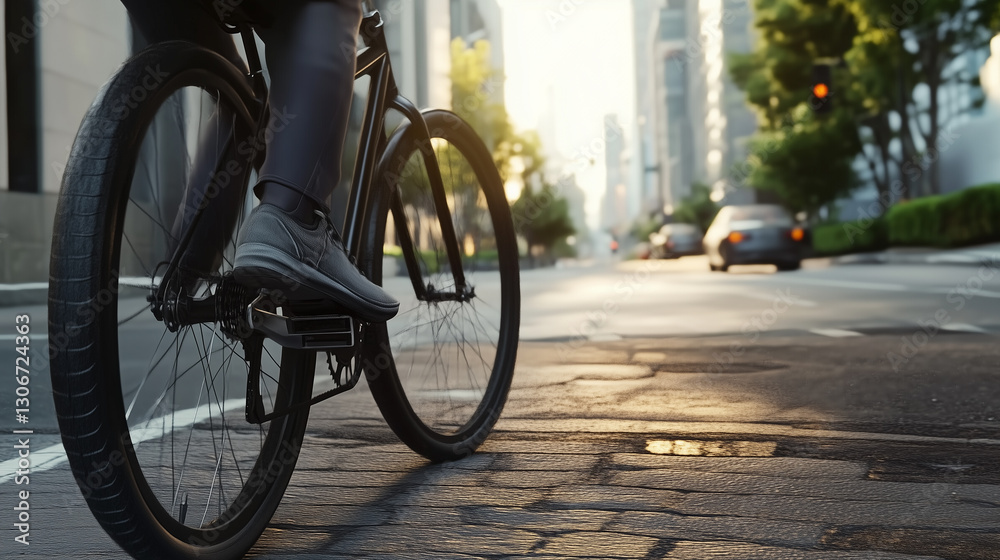 Fototapeta premium Man Cycling to Work in a City