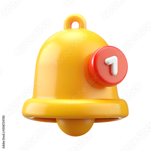 3D Yellow Bell with Red Notification Badge Icon