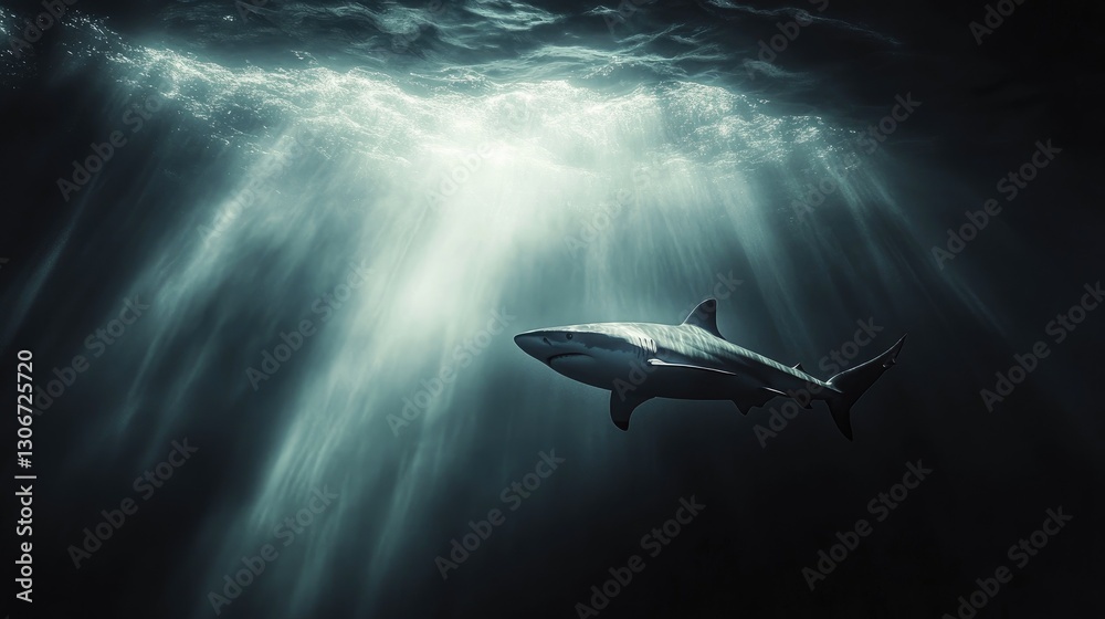 custom made wallpaper toronto digitalA dramatic shot of a shark illuminated by a ray of light piercing through the ocean.