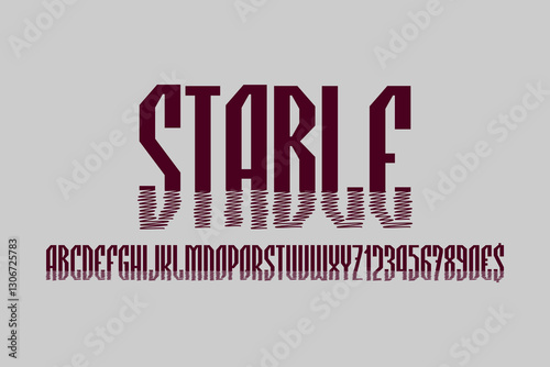 Vintage-style serif font with a glitch effect, featuring dark red uppercase letters on a light background. Ideal for retro posters, branding, and editorial design.