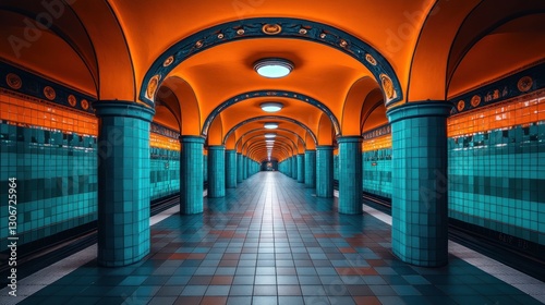 Vibrant Subway Tunnel Perspective photo