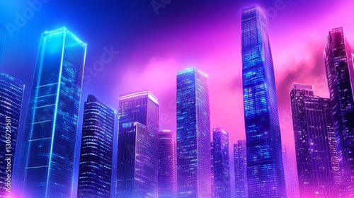 Wallpaper Mural Vibrant city skyline at night with illuminated skyscrapers and colorful atmospheric lights Torontodigital.ca