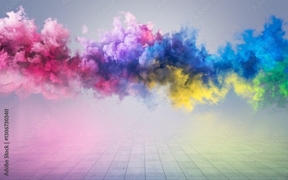 Fototapeta premium Colorful Smoke Clouds Over a Tiled Floor